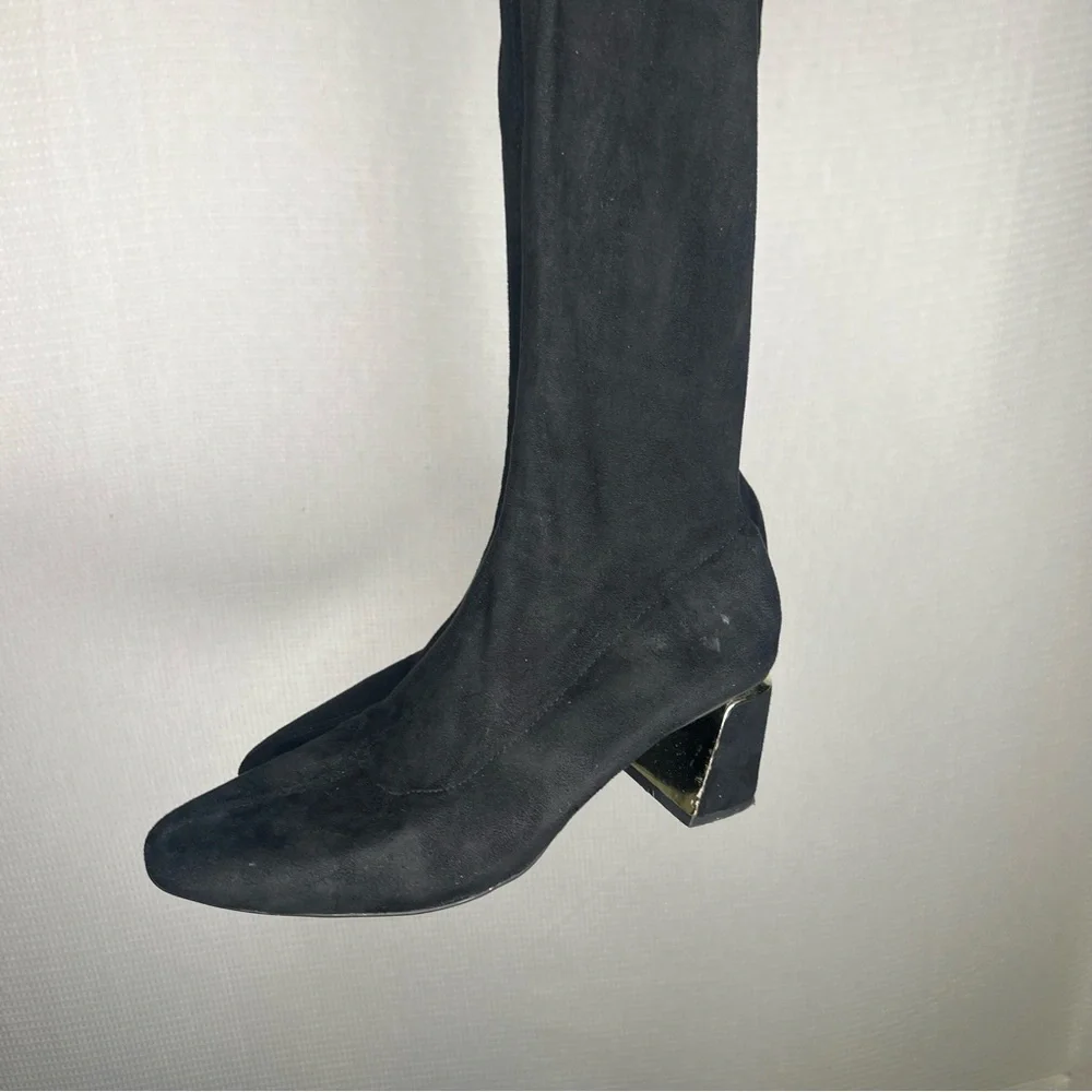 Zara Basic | 41 Black Over the Knee Boots with Block Heel and Pull-On‎ Style